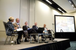 Moderator Toni Alexander (left), Richard A. Sonntag, Ed Romanowski, Greg Ashley and Mick Matheusik, during the Building Healthy Multi-Generational Resort Communities concurrent session at the ULI Spring Meeting in Vancouver.