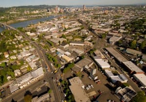 Aerial view of the Central Eastside District. Photo courtesy of City of Portland.